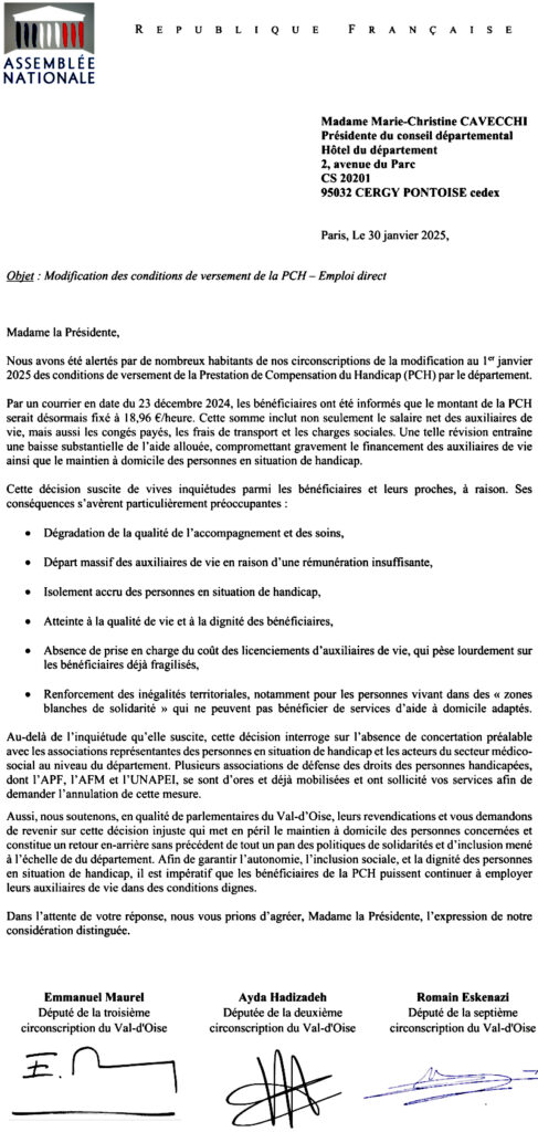 Courrier des députés à la présidente du CD 95