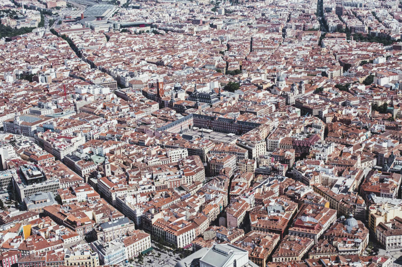 La Plazza Mayor de Madrid vue d'avion ©City Stock photos by Vecteezy